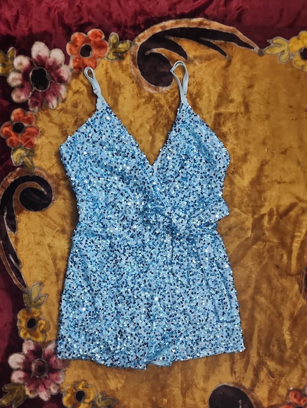 Fashion Nova Light Blue Sequin Romper